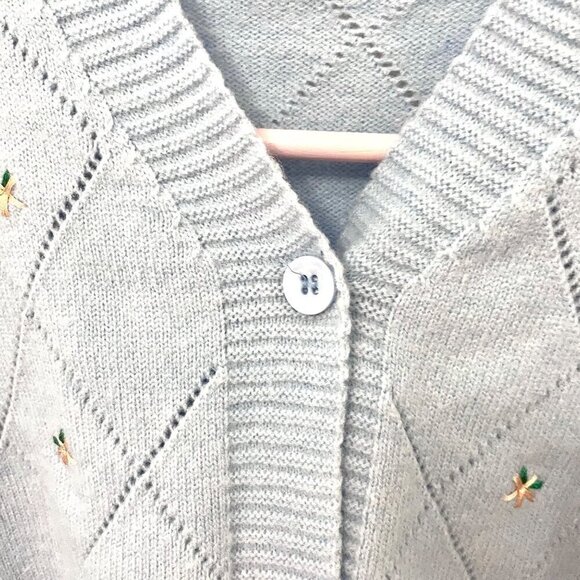 Vintage Kids Cropped Blue Cardigan with Embroidered Flowers Size 10-12 - Picture 5 of 6